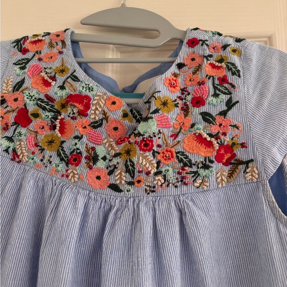 Anthropologie Maeve Embroidered Blue & White Stripes Short Sleeve Tunic Dress - Picture 4 of 6